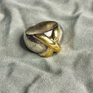 🪩 Vintage Silver & Gold Dual Tone Chunky X Cross Ring 🪩